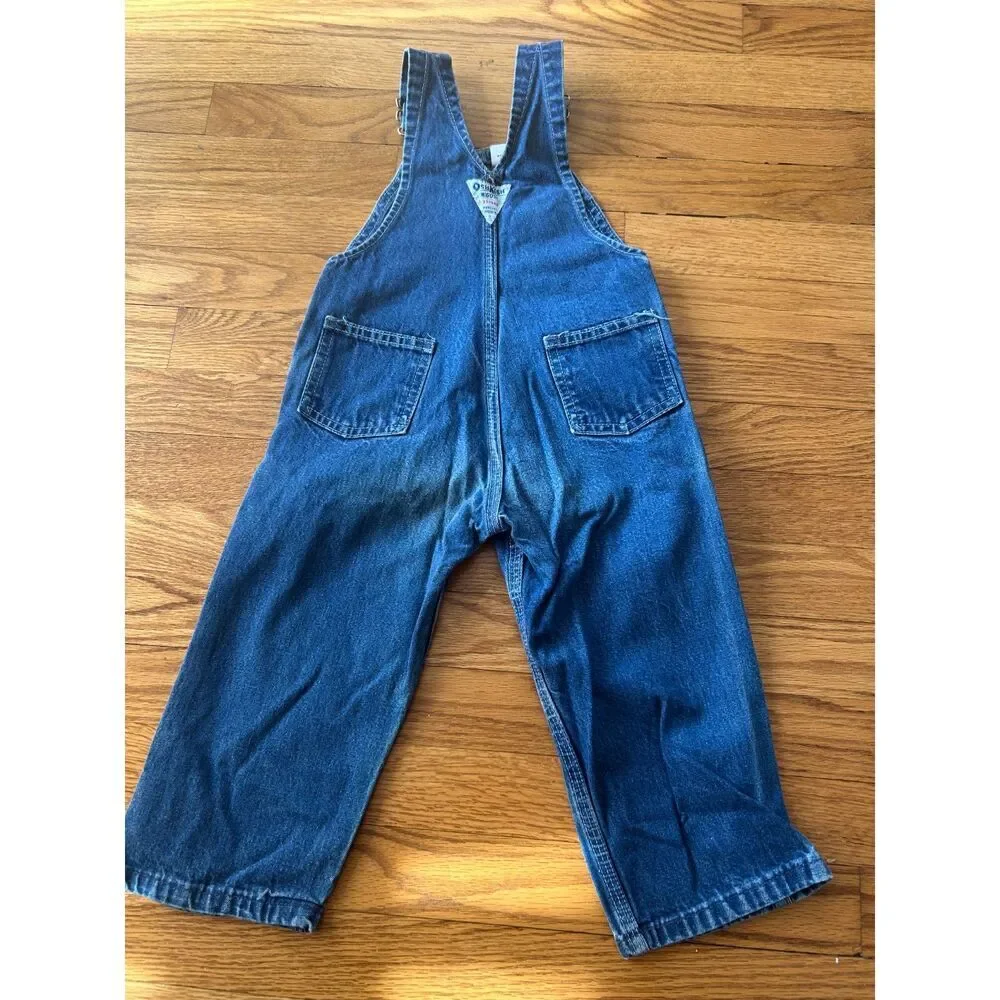 VTG OshKosh B'Gosh Vestbak Jean Overalls Toddler 3T Snap Denim USA Distressed